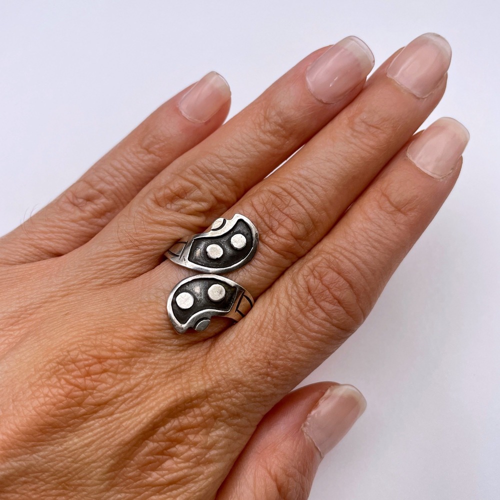 Vintage Sterling Silver Taxco Ring‎ Adjustable Unisex Signed MMA Eagle 3
